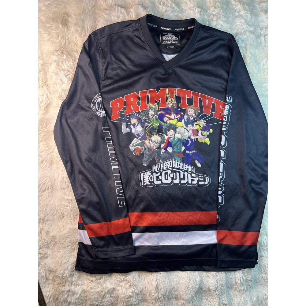 Primitive x My Hero Academia Long Sleeve Hockey Jersey Anime Black Mens M⁠ A7